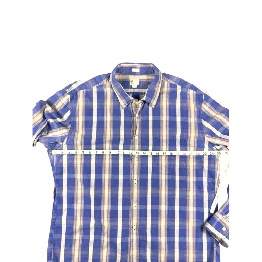 J.Crew Washed Casual Plaid Button Down Shirt XXL Blue Yellow 100% Cotton
